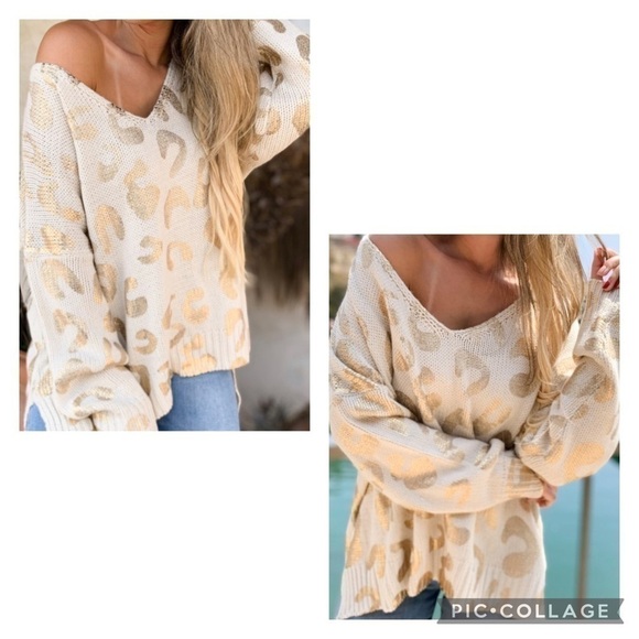 Cream & Gold Leopard Sweater - Picture 2 of 4